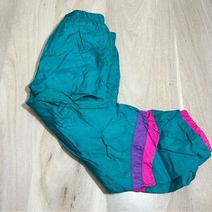 Vintage Wind Breaker Pants Kids Size 5T Teal 90s Purple Pink Stripe
